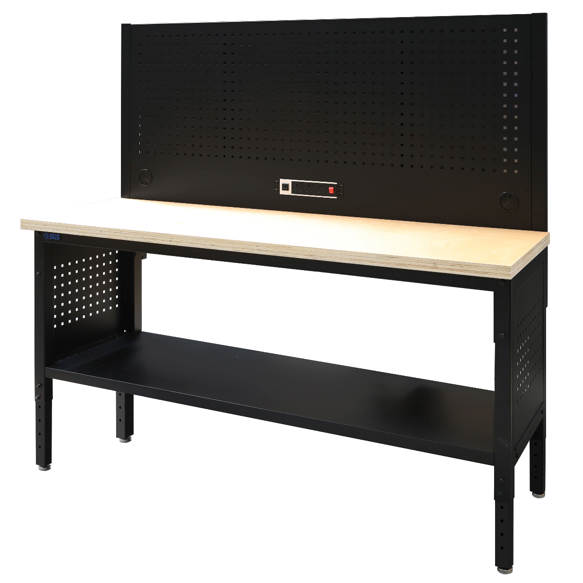 SGS 72in Modular Workstation - Wood Worktop | Pegboard Back Panel | Power Strip